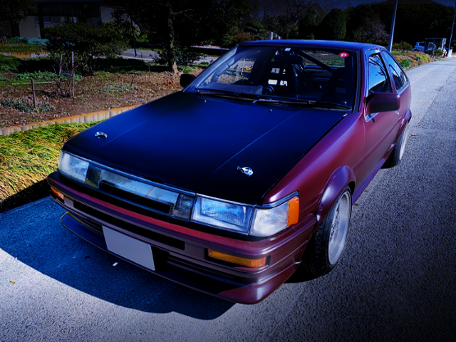 FRONT EXTERIOR OF AE86 LEVIN GT-APEX TO MAROON COLOR