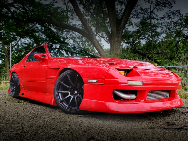 FRONT EXTERIOR OF FC3S RX-7 With BN-SPORT BODYKIT AND RED PAINT.