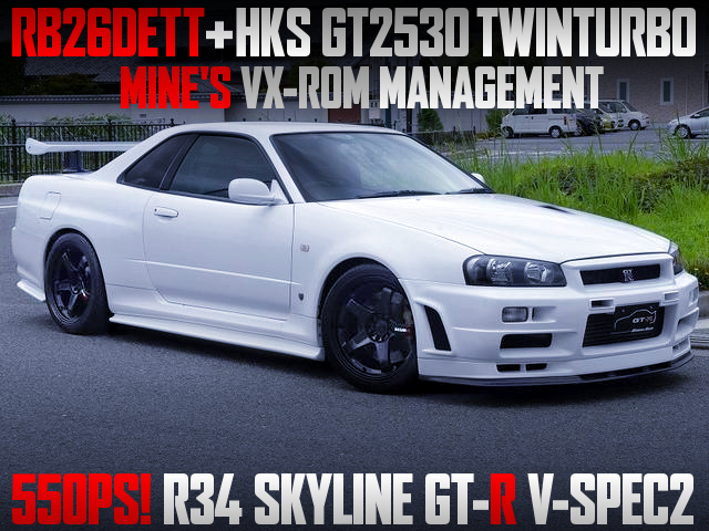 GT2530 TWINTURBO AND VX-ROM INTO R34 GT-R V-SPEC2 WHITE.