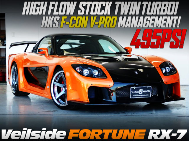 HIGH FLOW TURBOs AND F-CON V-PRO INTO Veilside FORTUNE RX-7 OF 495PS.