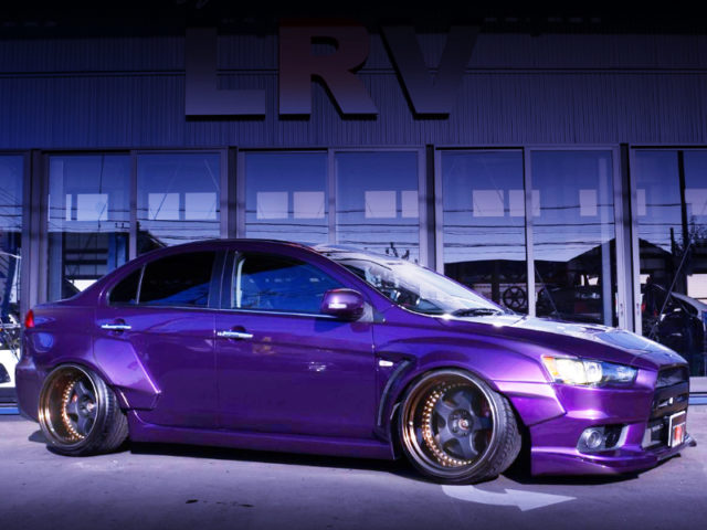FRONT EXTERIOR OF EVO10 GSR WIDEBODY AND PURPLE PAINT.