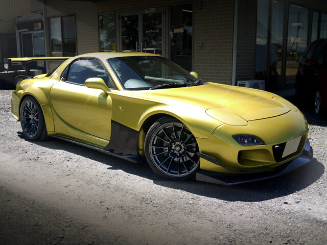 FRONT EXTERIOR of FD3S RX7 TYPE-RB to TCP MAGIC WIDEBODY and GOLD PAINT.