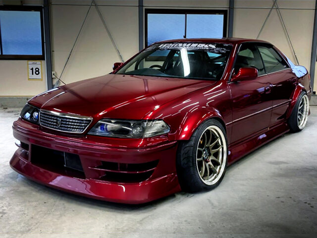 FRONT EXTERIOR of JZX100 MARK2 With ITO-AUTO WIDEBODY and MAZDA SOUL RED PAINT.