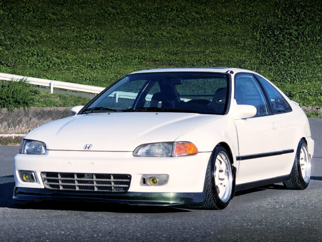 FRONT EXTERIOR of WHITE EJ1 CIVIC COUPE.