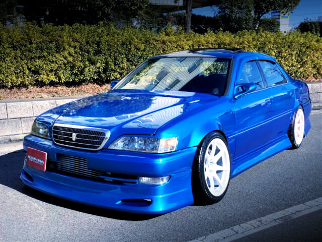 FRONT EXTERIOR OF BLUE METALLIC JZX100 CRESTA ROULANT G.