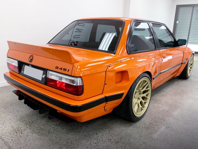 REAR EXTERIOR of PANDEM WIDEBODY E30 BMW 3-SERIES COUPE.