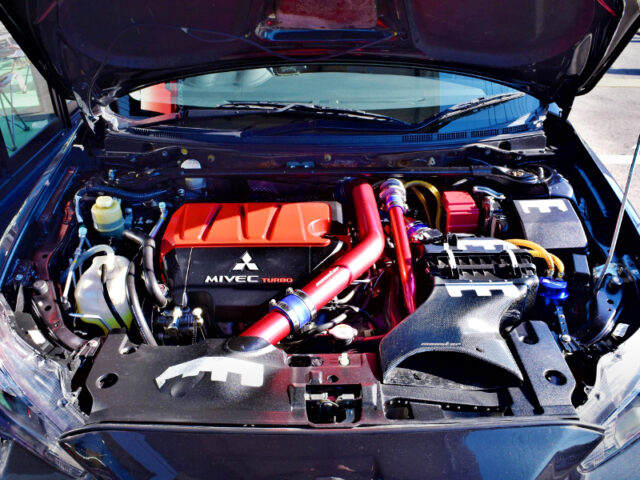 MONSTER SPORT 4B11T COMPLETE ENGINE with GT3 TURBOCHARGER into CZ4A EVO 10 GSR ENGINE ROOM.