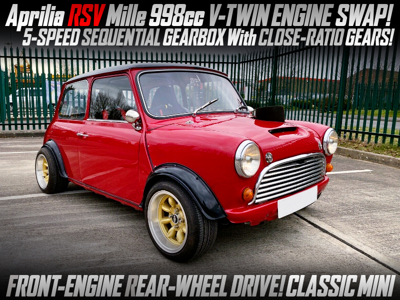 RSV Mille V990 V-TWIN ENGINE SWAP With 5-SPEED SEQUENTIAL GEARBOX into CLASSIC MINI.