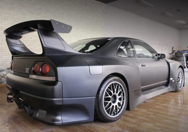 REAR EXTERIOR of WISE SPORTS WIDEBODY MATTE BLACK R33 GT-R.