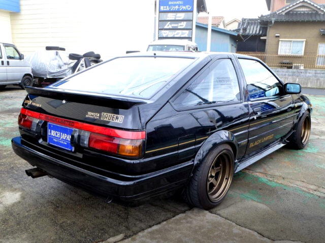 REAR EXTERIOR of AE86 TRUENO GTV with BLACK LIMITED STYLE.