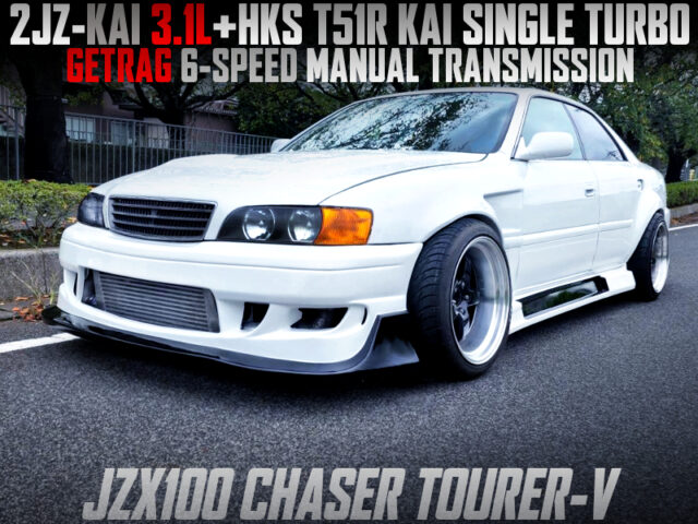 WIDE BODIED, 3.1L STROKED 2JZ-GTE With T51R KAI SINGLE TURBO and 6MT into JZX100 CHASER TOURER-V.