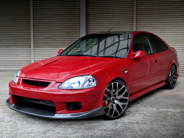 FRONT EXTERIOR of RED EJ7 CIVIC COUPE.