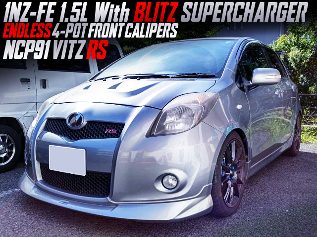 ENDLESS 4-POT CALIPERS, 1NZ-FE 1.5L With BLITZ SUPERCHARGED 1NZ-FE into NCP91 VITZ RS.
