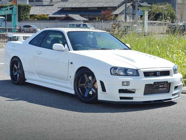FRONT EXTERIOR of WHITE R34 GT-R.