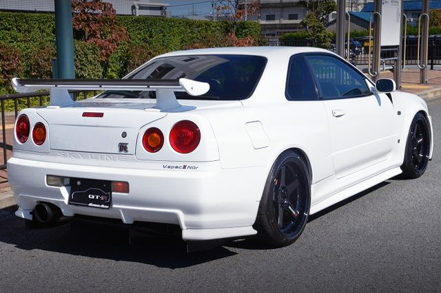 REAR EXTERIOR of WHITE R34 GT-R.