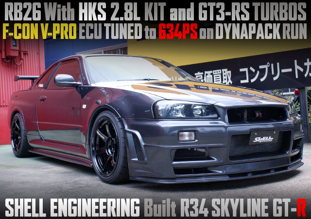 RB26 With 2.8L KIT and GT3-RS TURBOS into R34 GT-R built by SHELL ENGINEERING.