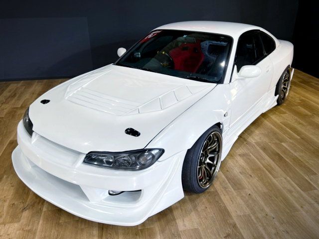 FRONT EXTERIOR of WHITE WIDEBODY S15 SILVIA.