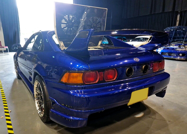 REAR EXTERIOR of BLUE WIDEBODY SW20 MR2.