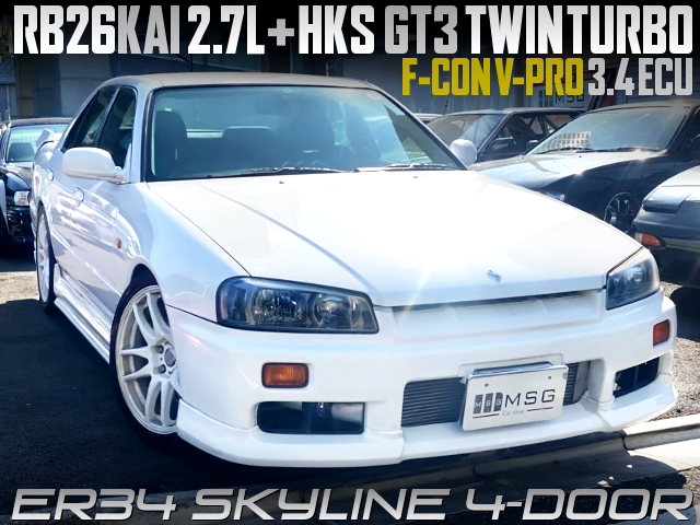 RB26 With 2.7L and HKS GT3 TWIN TURBO into ER34 SKYLINE 4-DOO SEDAN.