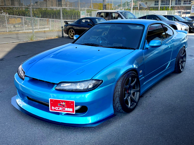 FRONT EXTERIOR of BLUE WIDEBODY S15 SILVIA.