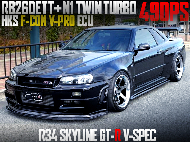 490PS RB26 With N1 TURBOS into R34 GT-R V-SPEC.