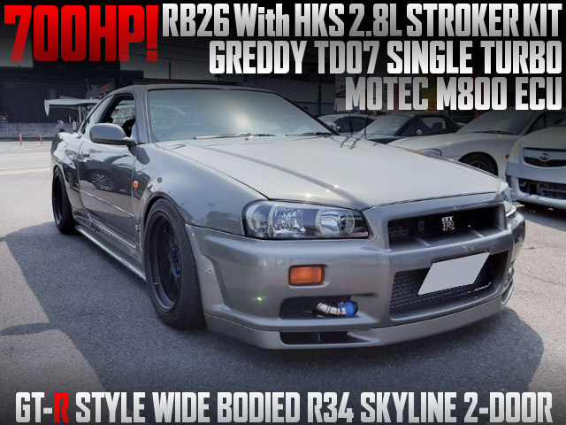 2.8L TD07 SINGLE TURBOCHARGED RB26 STROKER ENGINE SWAPPED R34 SKYLINE COUPE.