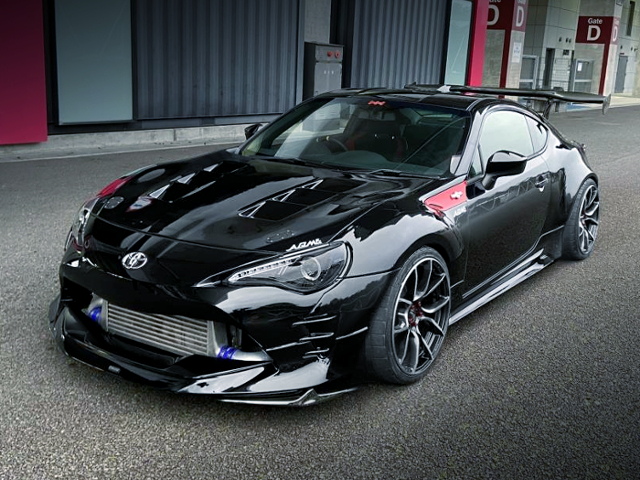 FRONT LEFT-SIDE EXTERIOR of BLACK WIDEBODY ZN6 TOYOTA 86.