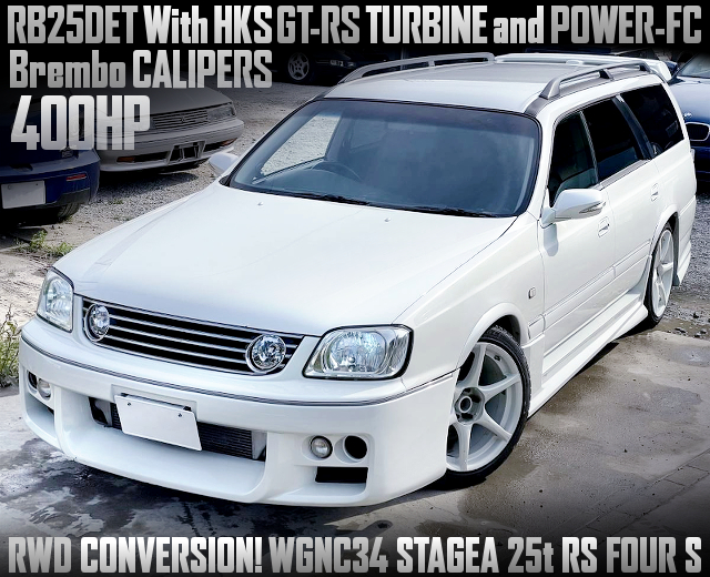 RWD CONVERSION, 400HP HKS GT-RS SINGLE TURBOCHARGED RB25DET of WGNC34 STAGEA.