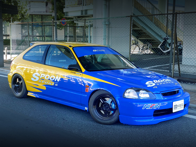 Front Exterior of EK4 CIVIC SiR With SPOON Livery.
