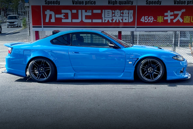 Right Side Exterior of light blue WIDEBODY S15 SILVIA.