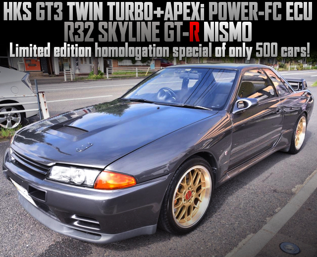 HKS GT3 TWIN TURBO with APEXi POWER-FC ECU installed to R32 GT-R NISMO.