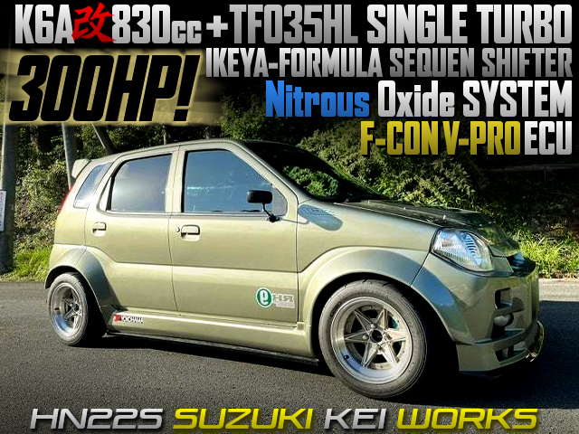 K6A 830cc With TF035HL TURBINE and NOS installed to HN22S SUZUKI KEI WORKS.