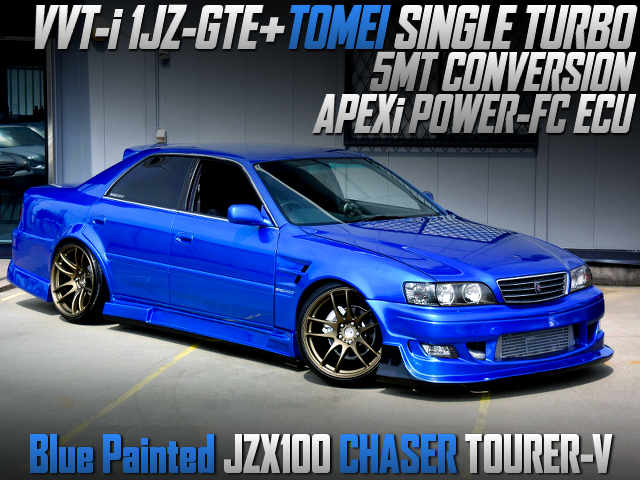 TOMEI single turbocharged, blue painted JZX100 CHASER TOURER-V.