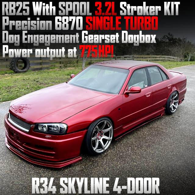 RB25 With SPOOL 3.2L Stroker KIT and Precision 6870 SINGLE TURBO in R34 SKYLINE 4-DOOR.