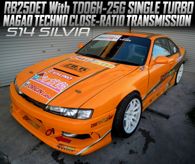RB25DET With TD06H-25G SINGLE TURBO and NAGAO TECHNO CLOSE RATIO TRANSMISSION in S14 SILVIA.