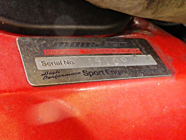 MONSTER SPORT NX16 SPORT ENGINE PACKAGE serial number plate.
