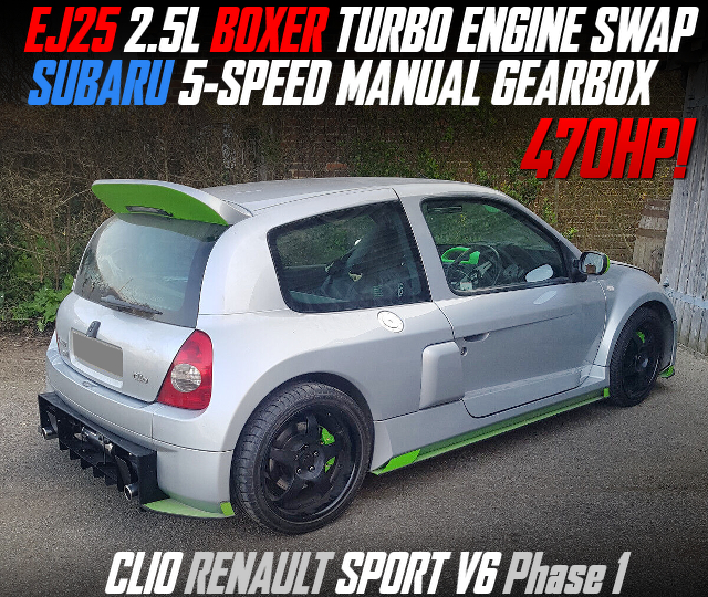EJ25 2.5L BOXER TURBO ENGINE and SUBARU 5-SPEED MANUAL GEARBOX, in CLIO RENAULT SPORT V6 Phase 1.