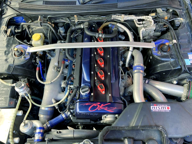 RB26 2.8L stroker and BNR34 Late-model N1 twin turbo.