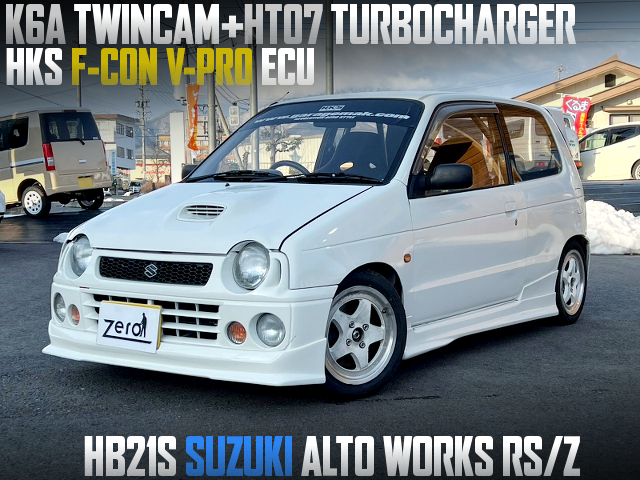 K6A TWINCAM engine with HT07 TURBOCHARGER and HKS F-CON V-PRO management in HB21S SUZUKI ALTO WORKS RS/Z.