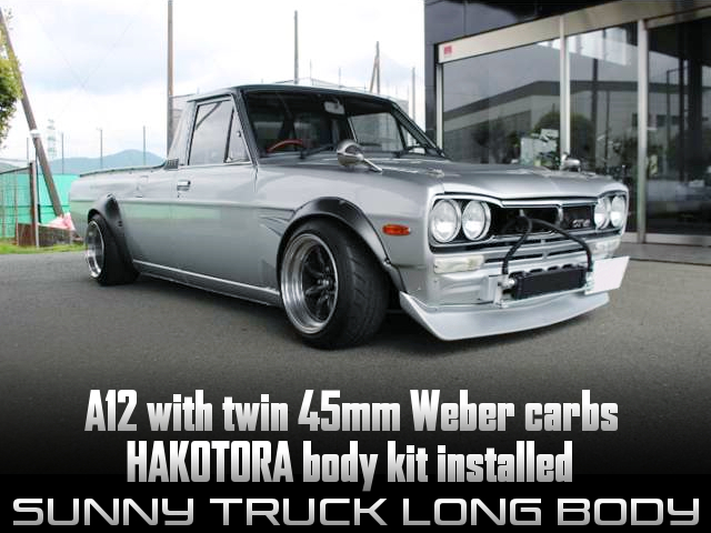 A12 with twin 45mm Weber carbs, and HAKOTORA body kit installed 2nd Gen SUNNY TRUCK LONG BODY.
