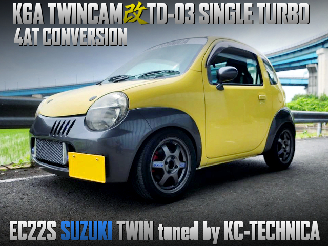 TD-03 turbocharged K6A twin-cam engine swap, and 4-speed AT converted EC22S SUZUKI TWIN tuned by KC-TECHICA.