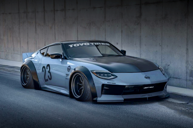 Front exterior of RZ34 Fairlady Z Version ST with lb-nation NISSAN Z WORKS complete body kit.