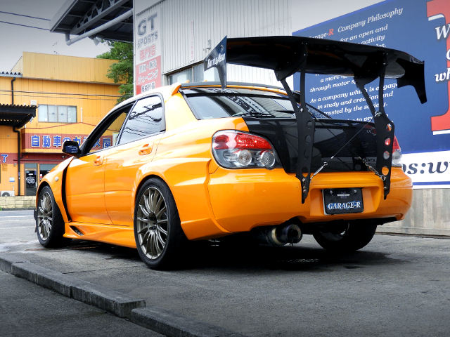 Rear exterior of VOLTEX widebody GDB Hawkeye WRX STI.