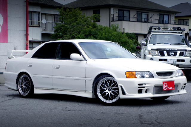 Front exterior of JZX100 CHASER TOURER-S with 2JZ twin turbo and 5MT.