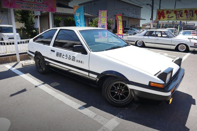 Front exterior of AE86 TRUENO GTV to FUJIWARA TOFU SHOP style conversion.