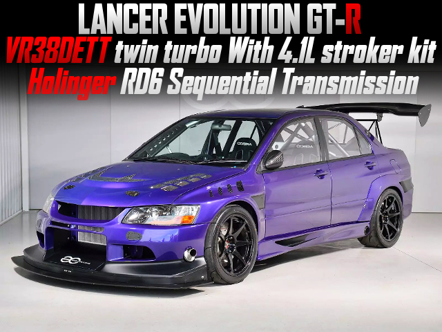 VR38DETT twin turbo With 4.1L stroker kit, and Holinger RD6 Sequential Transmission, in the LANCER EVOLUTION GT-R.