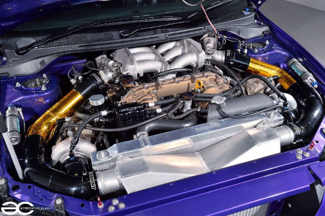 4.1L stroked VR38DETT twin turbo swapped CT9A LANCER EVOLUTION 8 engine room.