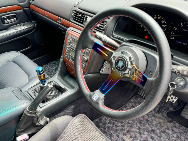 Steering wheel and manual shift.