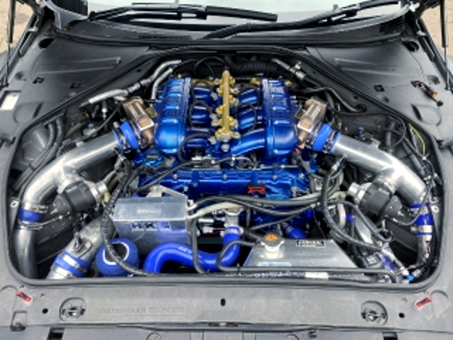 VR38DETT twin turbo engine.