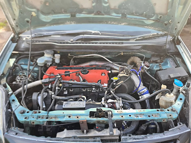 Over 500HP turbocharged K24 in the 1st Gen STREAM engine room.